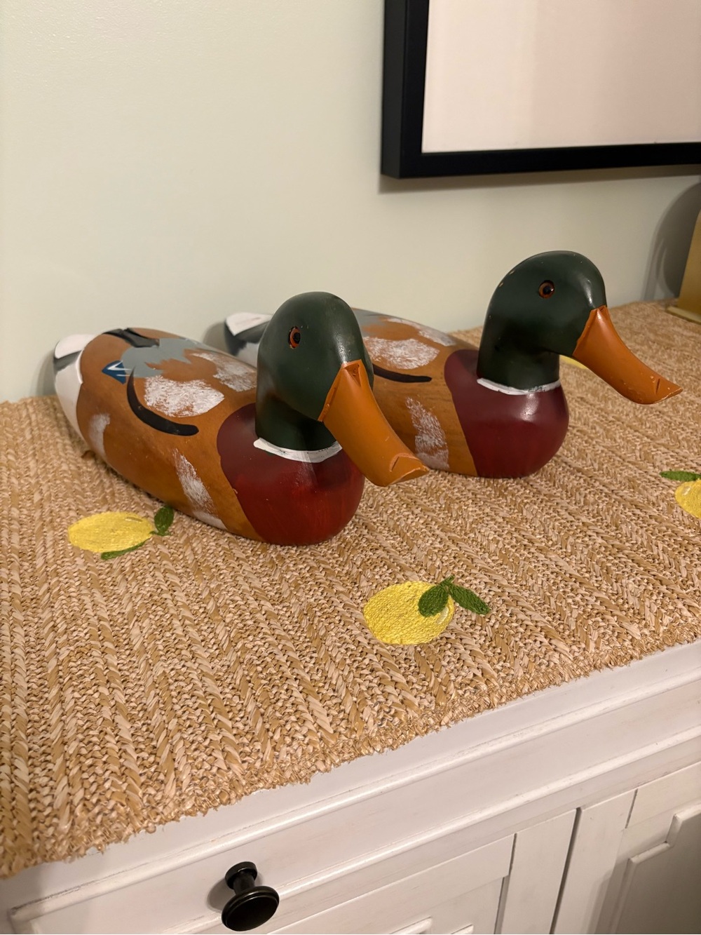 Vintage Solid Wood Mallard Duck Decoy Pair Rustic Waterfowl Cabin Decor set